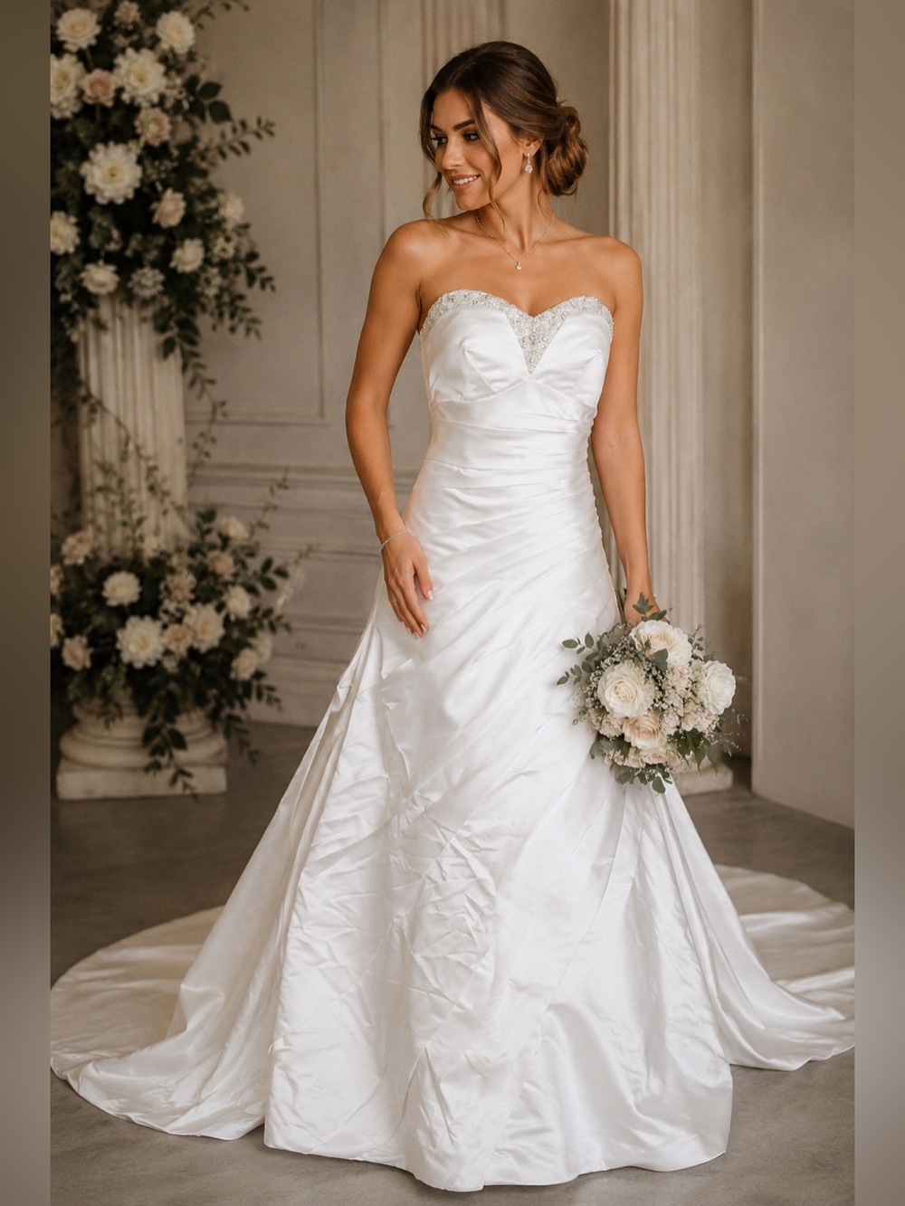 Eden Bridals Ivory Strapless Wedding Gown Size 10 Beaded Sweetheart Neckline